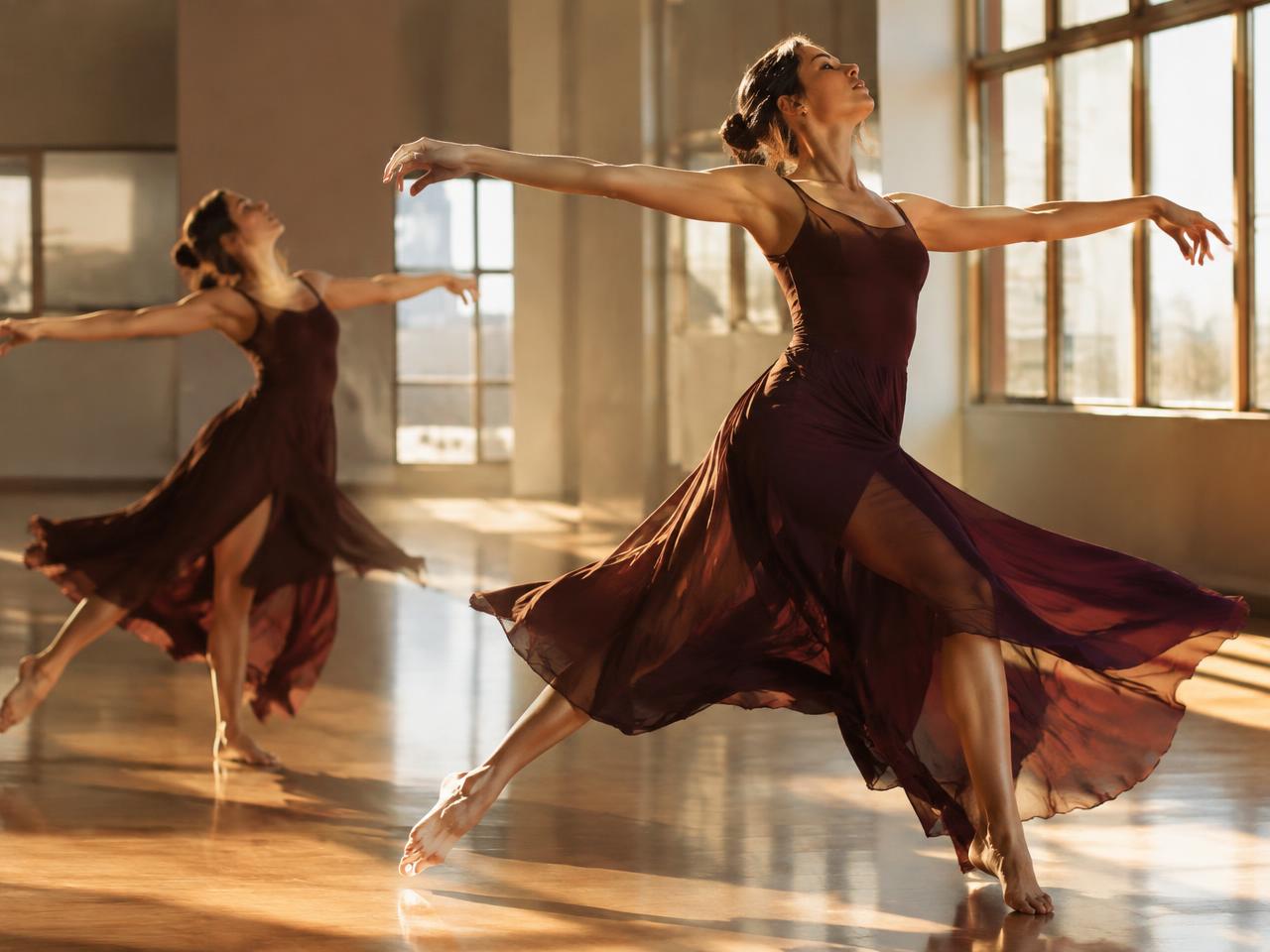 Bailarinas contemporâneas em estúdio com luz natural